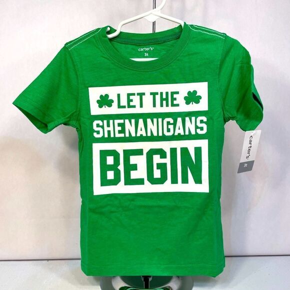 KELLY GREEN “LET THE SHENANIGANS BEGIN” T-SHIRT SIZE 3T NWT CARTER’s - Picture 1 of 6